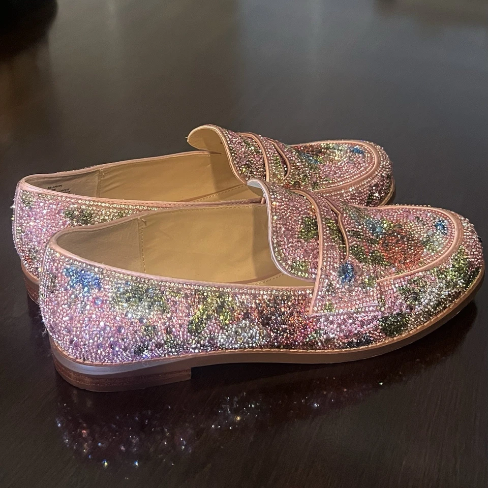Betsey Johnson Womens Aron Rhinestone Flat Loafers Pink Floral - Size 8W - Image 2 of 4