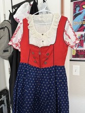 Licht Trachtenhaus Women's Dirndl Dress Red Blue White Size 16