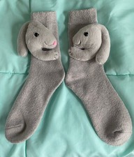 Gray Bunny Rabbit Soft Crew Socks for Women Cute Novelty Funny Pet Play Toy
