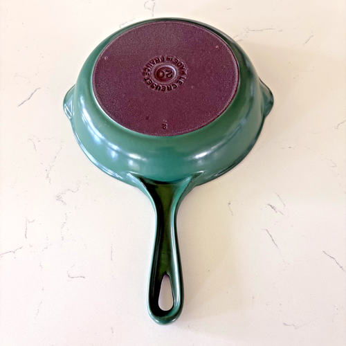 LE CREUSET Green Cast Iron 7.5" Skillet #20 Double Spout Enamel Vintage EUC - Picture 5 of 7