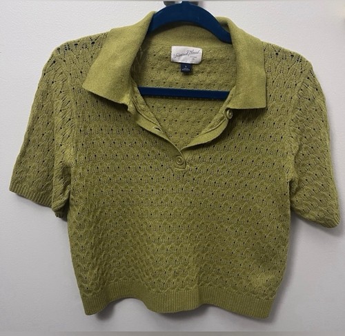 Universal Thread Olive Knit Collared Short Sleeve Pullover Sweater S
