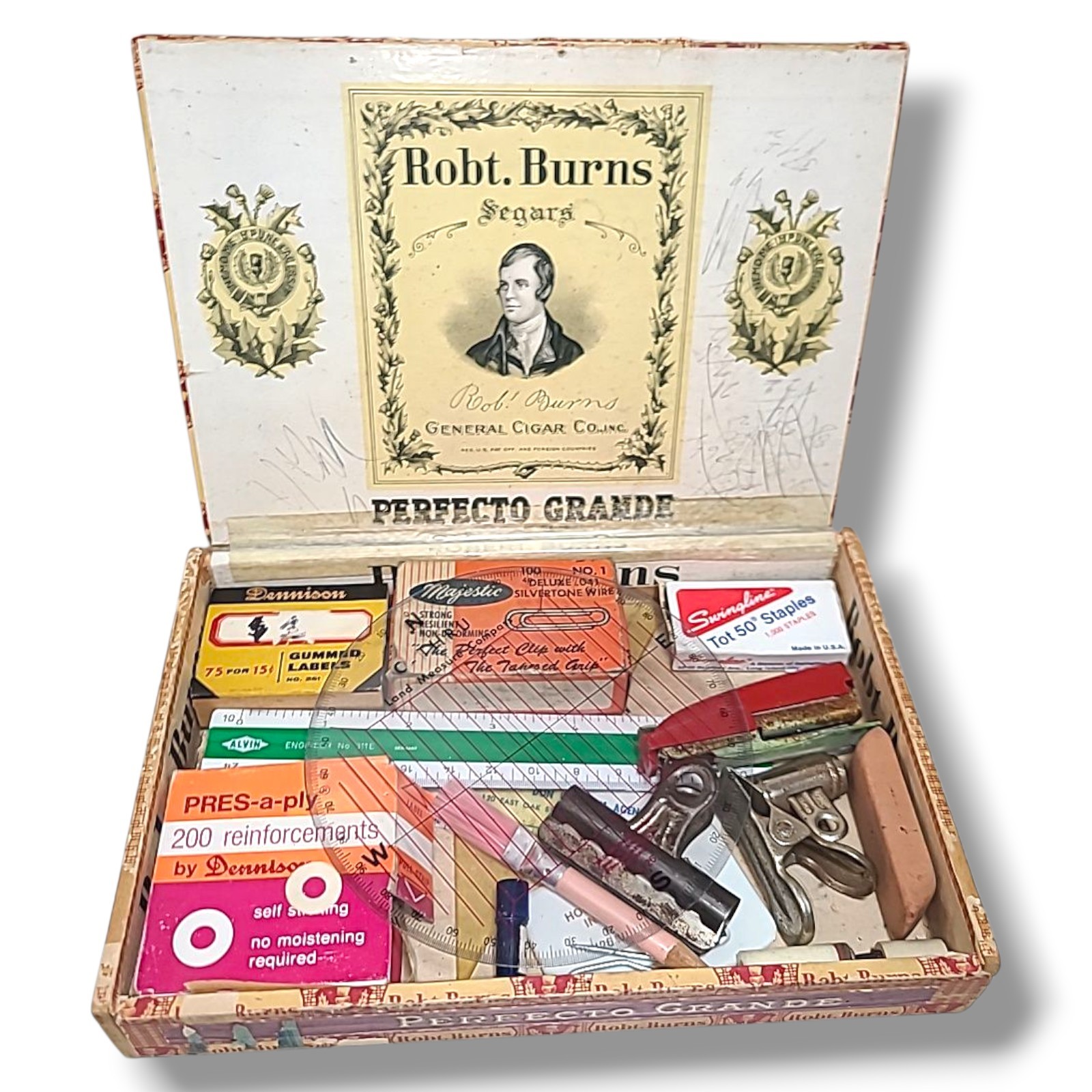 Box Lot of Vintage Office & Drafting Supplies