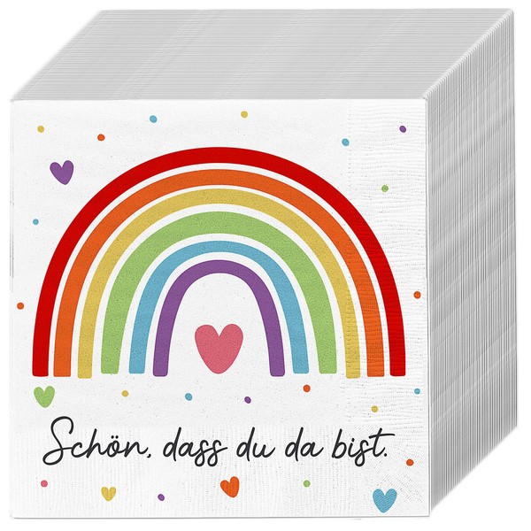 80X Servietten Regenbogen 3Lagig 33X33 Papierservietten Motivservietten Deko-image