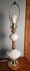 Vintage Hobnail Milk Glass And Maple Wood Electric Corded Lamp (No Shade) 24"