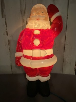 Vintage 1960 s GLOWLITE Hard Plastic Blowmold Waving Santa Wall Mount Light-up