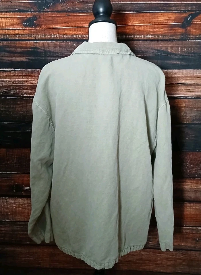 Nicole Miller Tunic Top XL Sage Green Popover Linen Lyocell Kangaroo Pocket  - Image 4 of 4