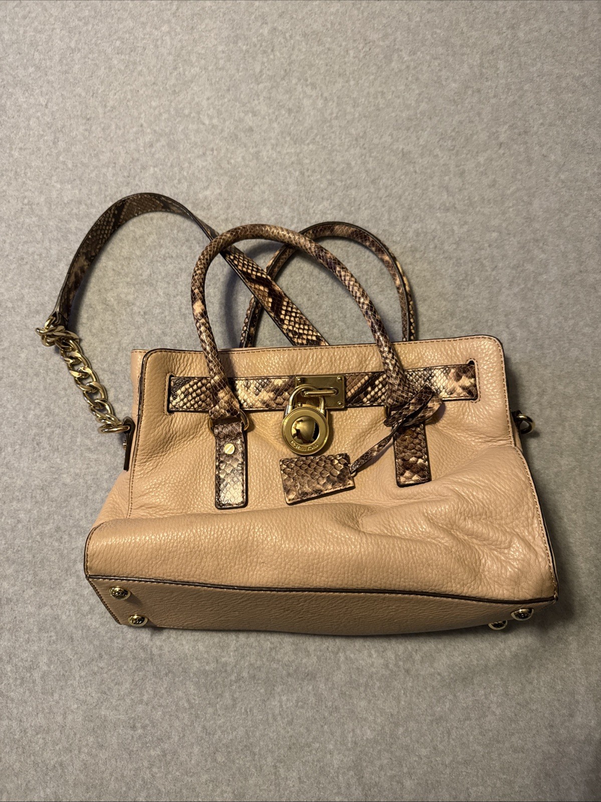 Michael Kors Beige & Python ColorblockMedium Hami… - image 1