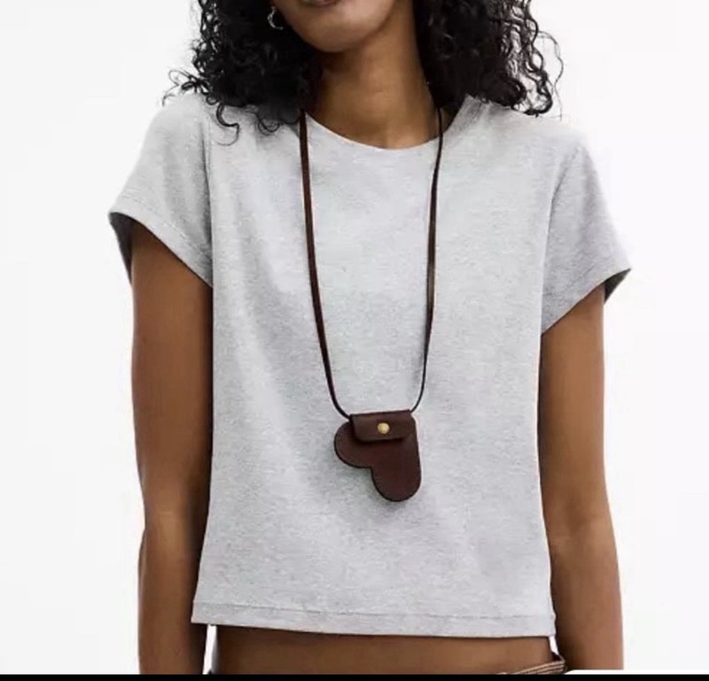 NEW COACH Heart Pouch Necklace Charm CCY98 Dark Brass Maple Leather - NWT