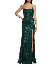 Crystal Doll Sequin Lace-Up Back Front Slit Long Dress Sz3 149 A7 