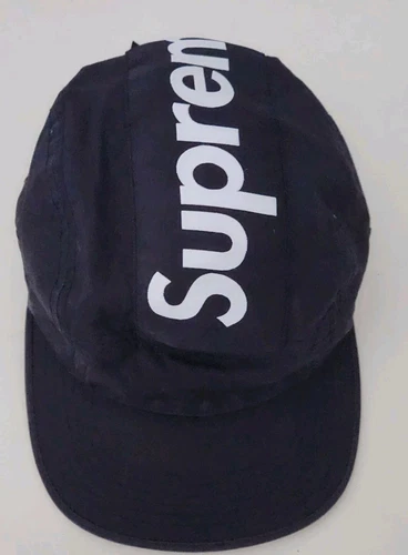 Casquette de camp FW16 Supreme panneau supérieur rayures chapeau noir grand logo