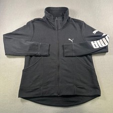 Puma Womens Black Full Zip Track Jacket Logo Sleeve Fleece XL 594434