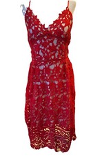 Red Lace Dress XL Red Lace Over Nude Spaghetti Strap Cami Top Crochet