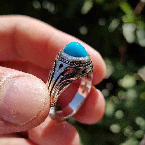 Beautiful Natural Feroza Stone Ring Real Tuquoise A+++ Silver Sterling 925 Ring - Picture 7 of 8