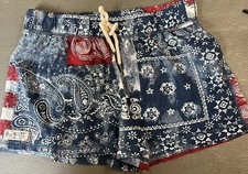 Ralph Lauren Girls Shorts Blue Red Bandana Pattern Cotton Size 12-14 NWOT