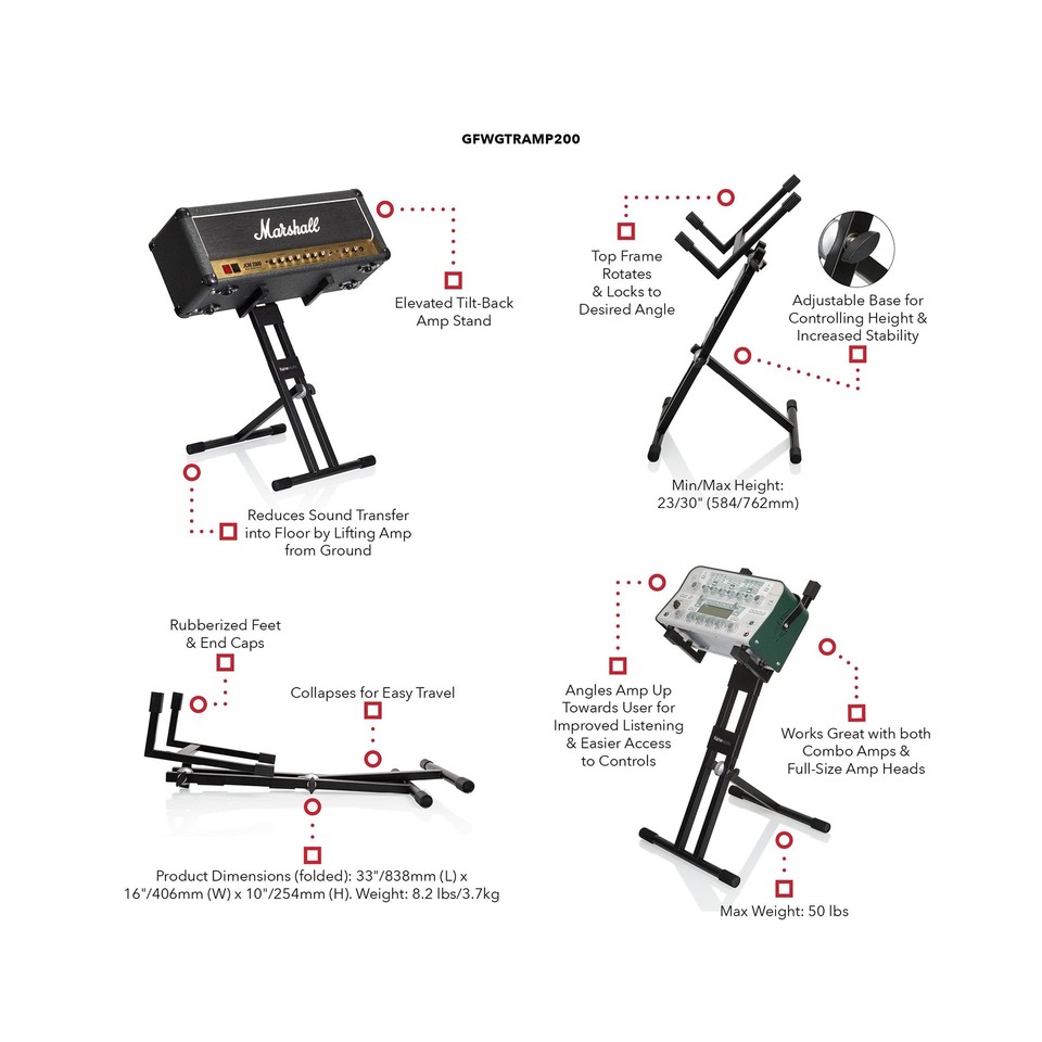 Gator Frameworks High Profile Guitar Amp Stand; Perfect for Digital