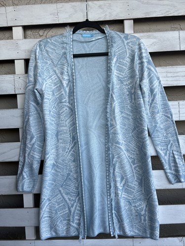 J McLAUGHLIN Marguerite Cardigan Sweater Baby Blue White Classic Womens XS