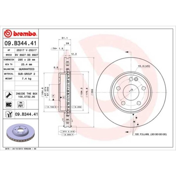 Brembo 2X Bremsscheibe Vorne 295 InnenbelüFtet FüR Mercedes-Benz 09.B344.41-image