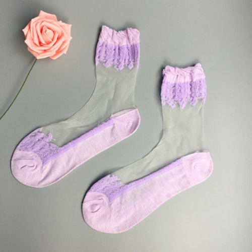 10 Pairs Women Ultrathin Cute Transparent Crystal Silk Lace Elastic Short Socks+ - Picture 11 of 21