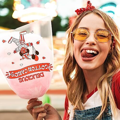 500 Pcs Cotton Candy Bags with Ties Bags for Cotton Candy with Print