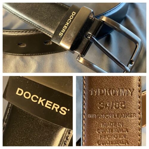 Dockers Mens Black Belt Brushed Nickle Buckle 34/35 Imitation Leather