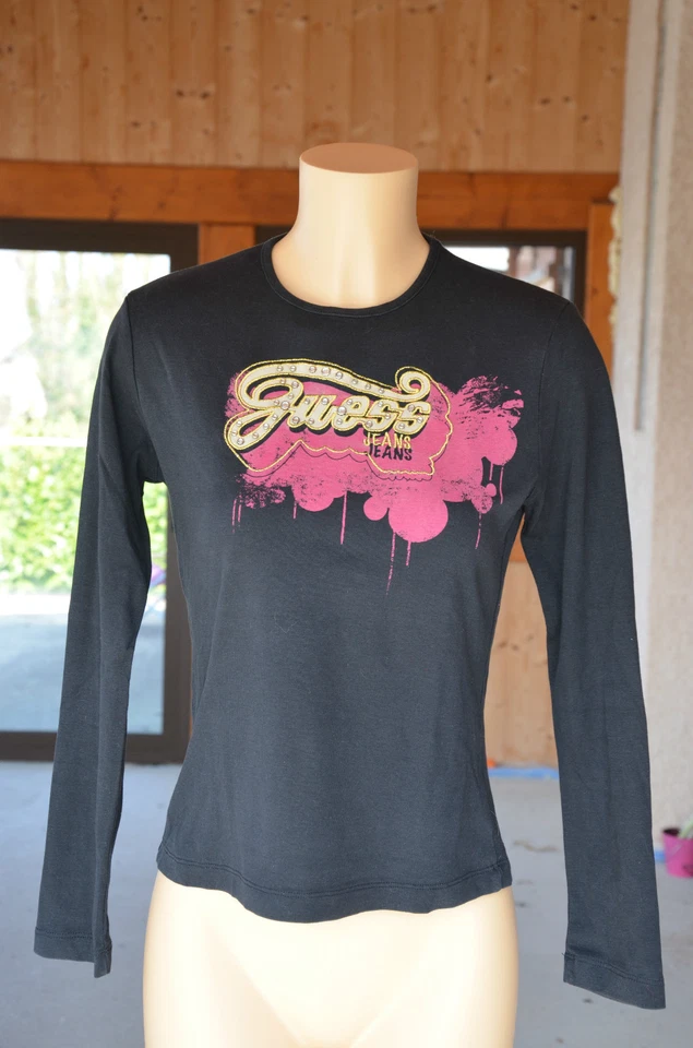 GUESS -Très joli haut noir manches longues- Taille L - EXCELLENT ÉTAT - Photo 1/1