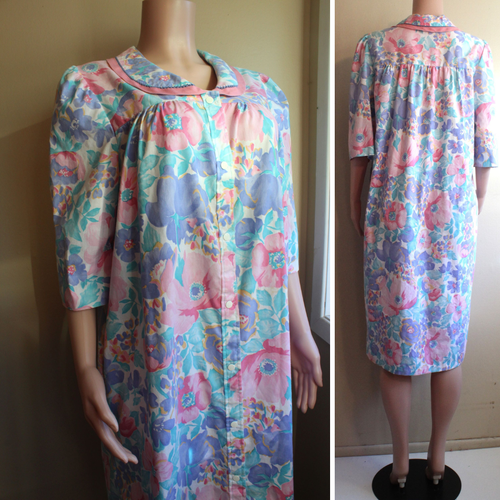 Modèles Manteau Maison Robe L XL Snap Coton Poly Pastel Floral 1/2 Manches Poches