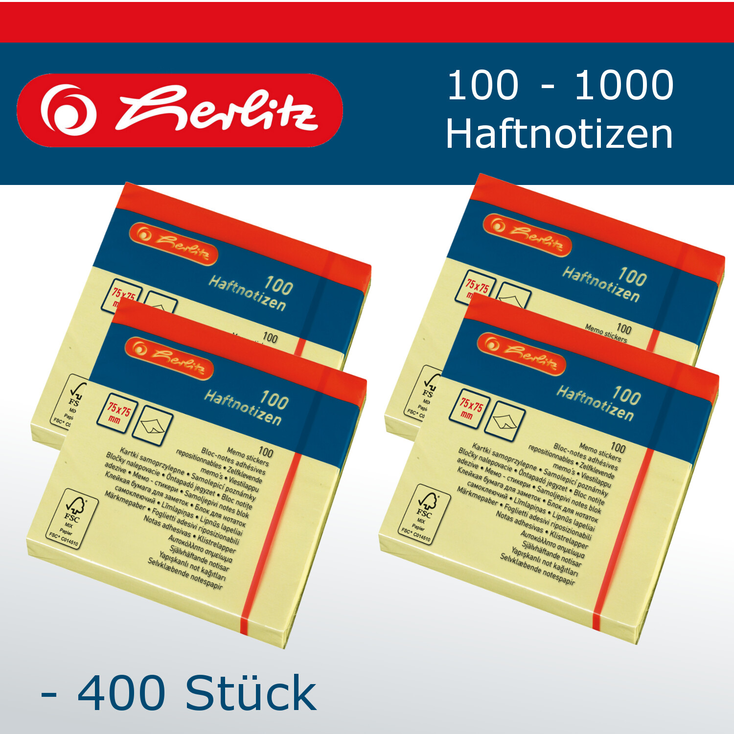 Hausmarke 12 Blöcke Haftnotizen gelb 125 x 75 mm NEU á 100 Blatt