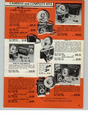 1954 anuncio de papel 2 caras cámara Pho Tak Photak Rollex 20 cámaras ojo de águila Foldex - Imagen 1 de 2