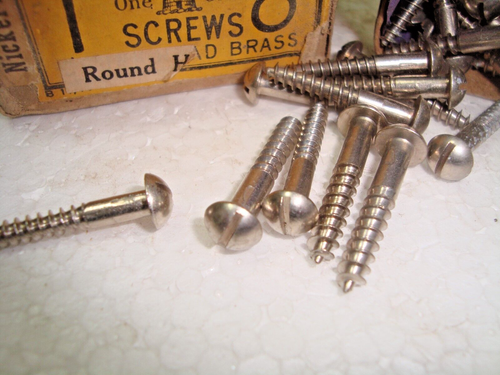 Solid Brass ROUND Head Slotted Wood Screws Nickel Plated 1" x 8g Box of 144 - Picture 4 of 6