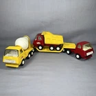 Vintage TONKA Pressed Steel Lowboy Trailer, Cement Mixer and DumpTruck