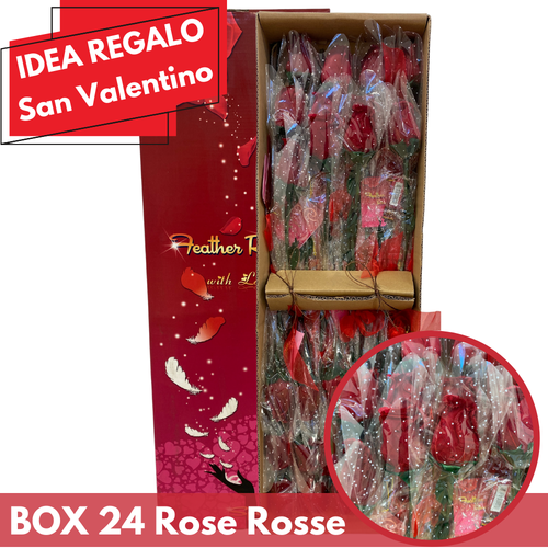 BOX 24 ROSE ROSSE IDEA REGALO SAN VALENTINO FESTA DELLA DONNA MAMMA ARTIFICIALI