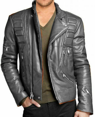Men's Gray Motorcycle Jacket Genuine Lambskin Designer Biker Coat Premium Jacket