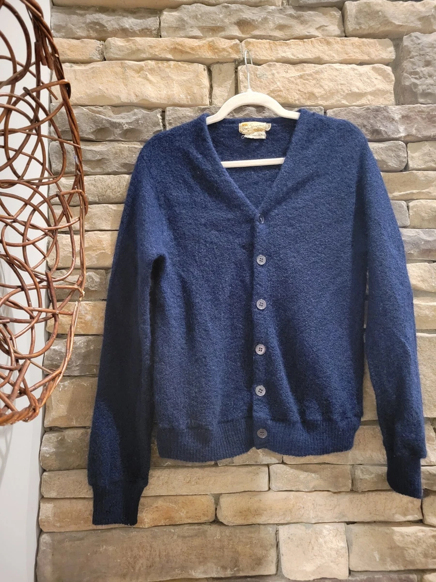 Vintage 60s REVERE Jack Nicklaus MOHAIR Cardigan Sweater Size M Blue Fuzzy