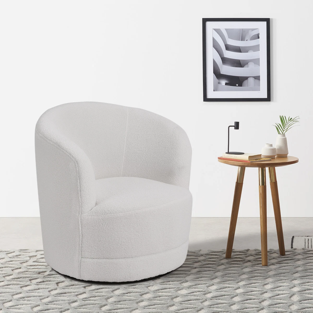 Swivel Round Back Armchair Tub Sofa Chair White Teddy Velvet Lounge Club Chairs