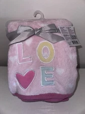 NWT Parents Choice Walmart Love Pink White Hearts Plush Fleece Baby Blanket