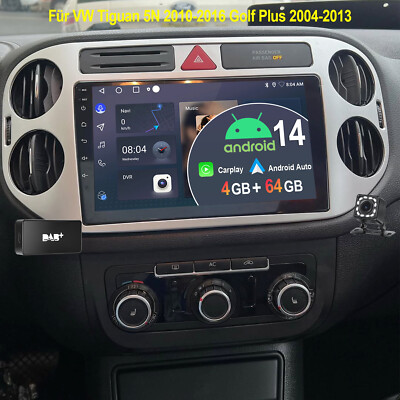 DAB+ 4+64G Android 14 Autoradio Carplay KAM Für VW Tiguan 5N 2010-2016 Golf Plus