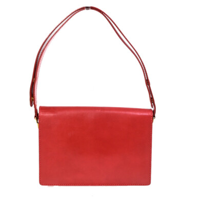 FENDI Logo Shoulder Hand Bag Leather Red GHW Italy 65YF783
