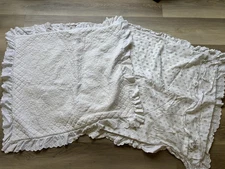 Pair Ralph Lauren Ivory Eyelet Rose Ruffle Pillow Shams Cotton French Country