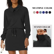 Women's 2 Piece Skirt Set Sweatshirt Tennis Skorts Outfits Mock Neck Long Sleeve