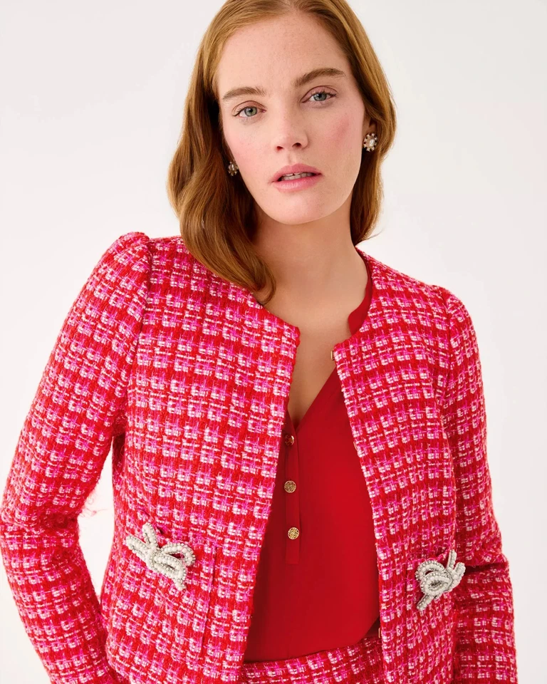 Jaqueta Lilly Pulitzer Kimia Boucle vermelha cranberry Fiesta Boucle, escolha o tamanho. - Imagem 2 de 4