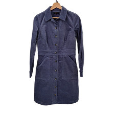 Quince Women Organic Stretch Corduroy Mini Shirt Dress Nightshadow Blue XS