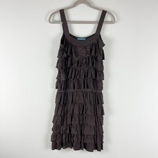 Alice + Olivia Willow Ruffle Tiered Dress Womens XS Brown Silk Blend Knit