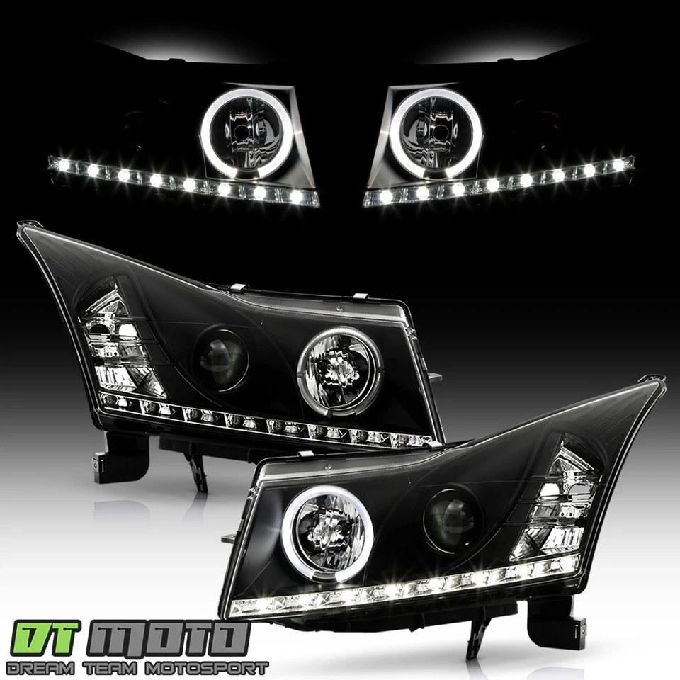 Faros halo proyectores tira LED negros Chevy Cruze DRL 2011-2016 11-16 Foto 2 de 4