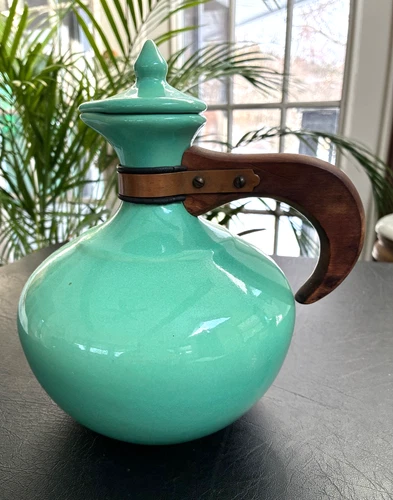 Vintage 1940s Bauer Pottery Lidded Carafe Rustic Glazed Turquoise