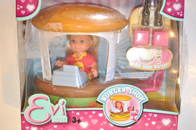 Evi Love Burger Shop Mini Doll Playset-Mini Buildable Burgers-Cokes-Kiosk-Sealed