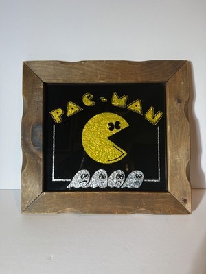 Vintage Pac Man Carnival Glass Fair Prize Framed Picture 1980's   ️