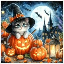 5D DIY Diamond Painting Kits for Adults Halloween Cat and Pumpkin DIY Paint with