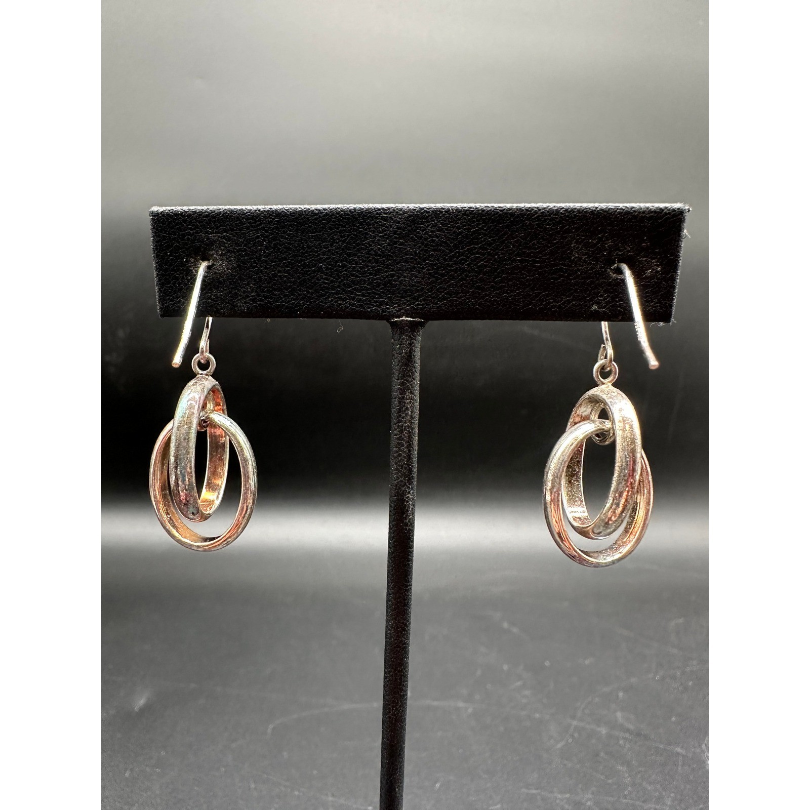 Sterling Silver Interlocking Double Hoop Drop Dan… - image 5