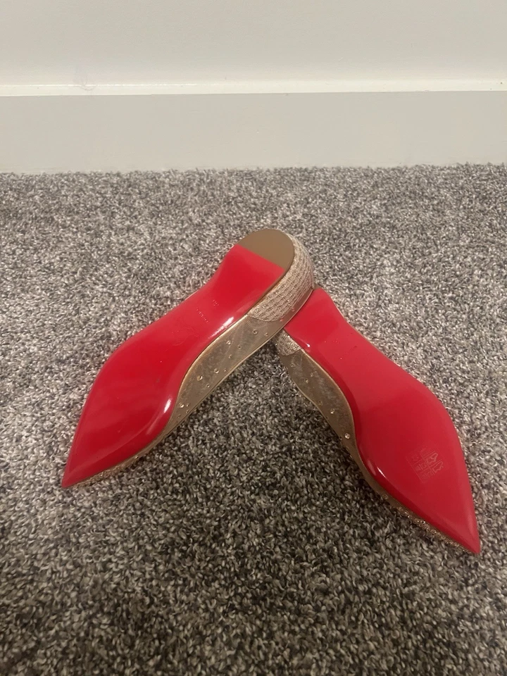 Zapato plano de ballet Christian Louboutin Follies talla 5,5/36 strass beige malla piedra Foto 3 de 4
