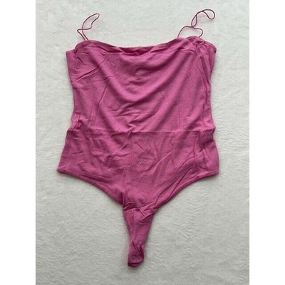 NWT Naked Wardrobe Fine Lines Square Neck Bodysuit Spaghetti Straps Pink XL